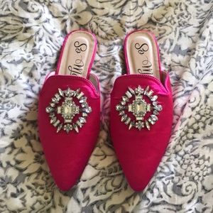 BNWOT Bejeweled Pink Satin Loafer